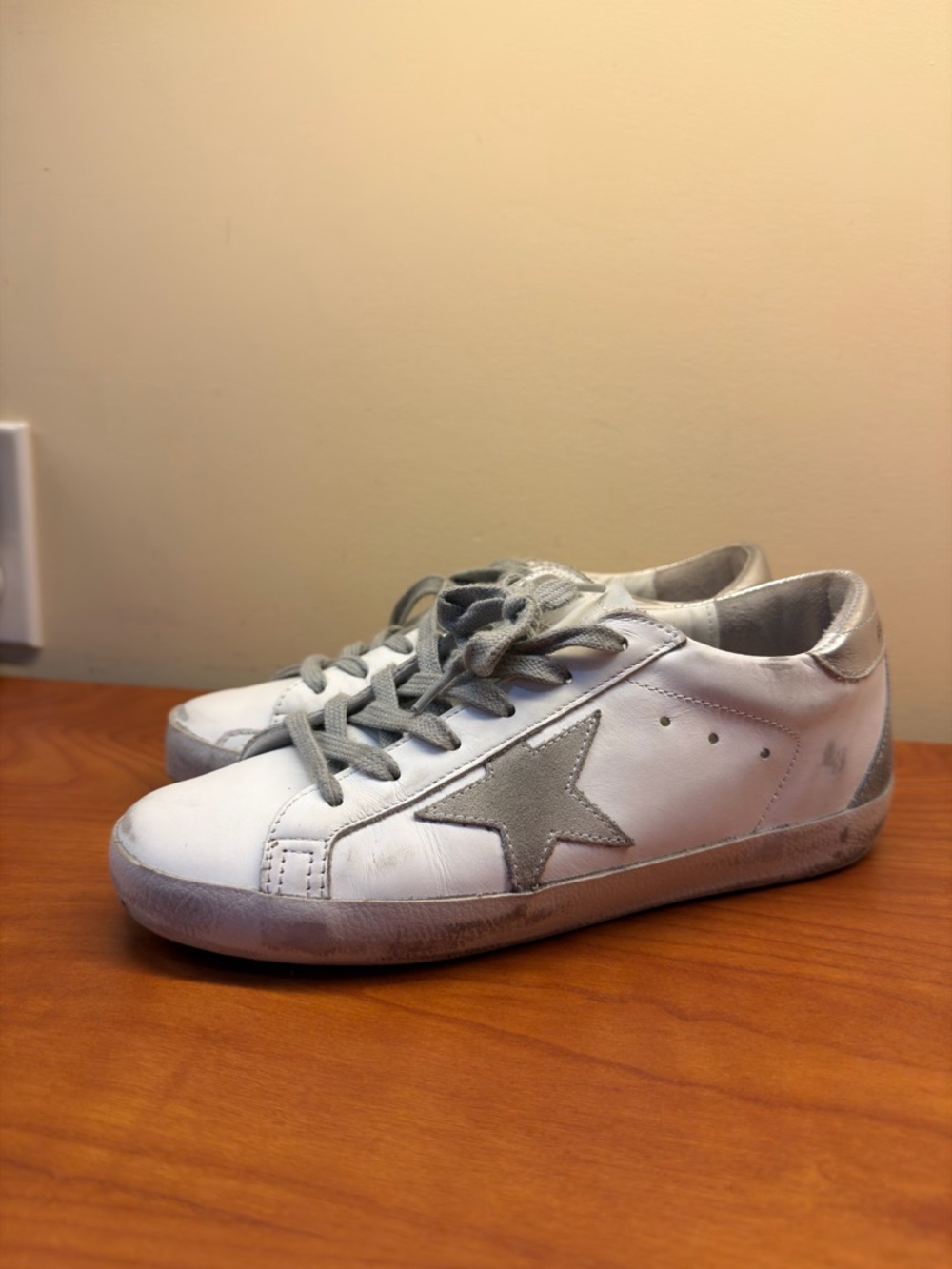 Golden Goose White Sneakers with Silver Star Accent